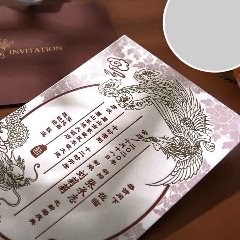 40 PCS Letterpress Cotton Invites with Golden Dragon - Blossom Wedding