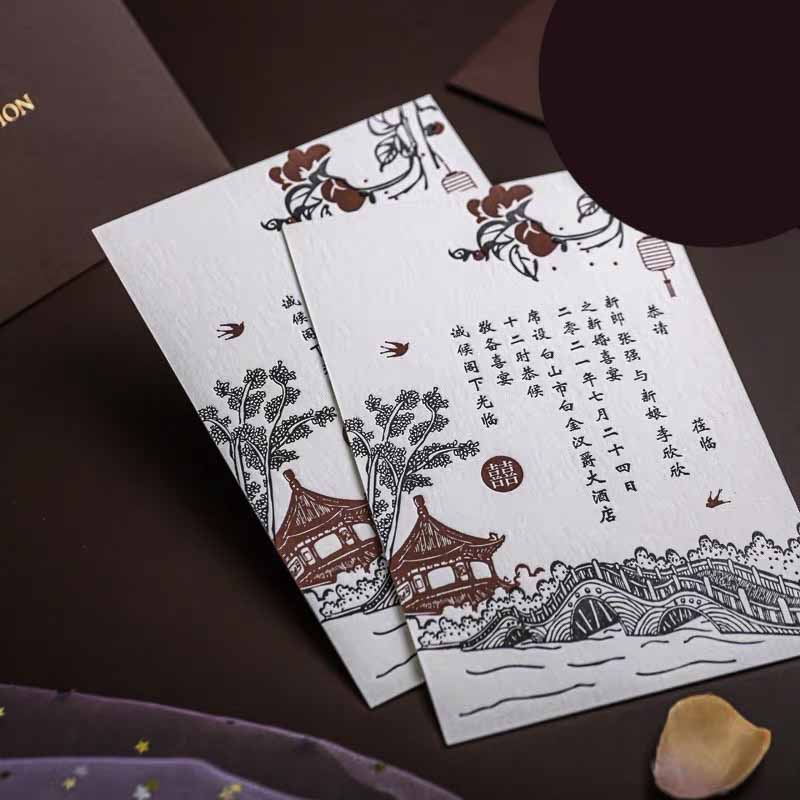 40 PCS Letterpress Cotton Invites with Red Grey Garden Design - Blossom Wedding