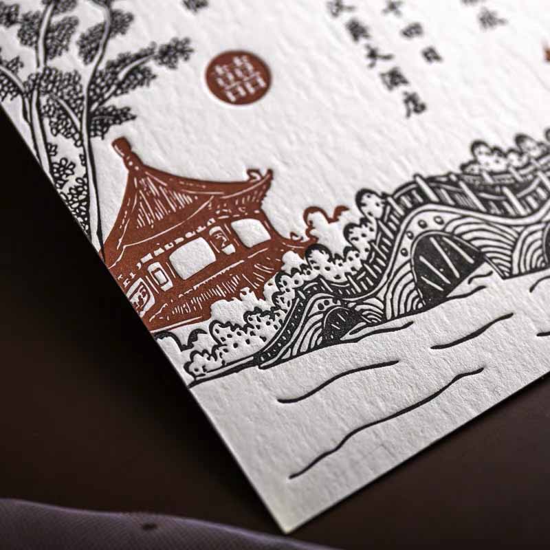 40 PCS Letterpress Cotton Invites with Red Grey Garden Design - Blossom Wedding