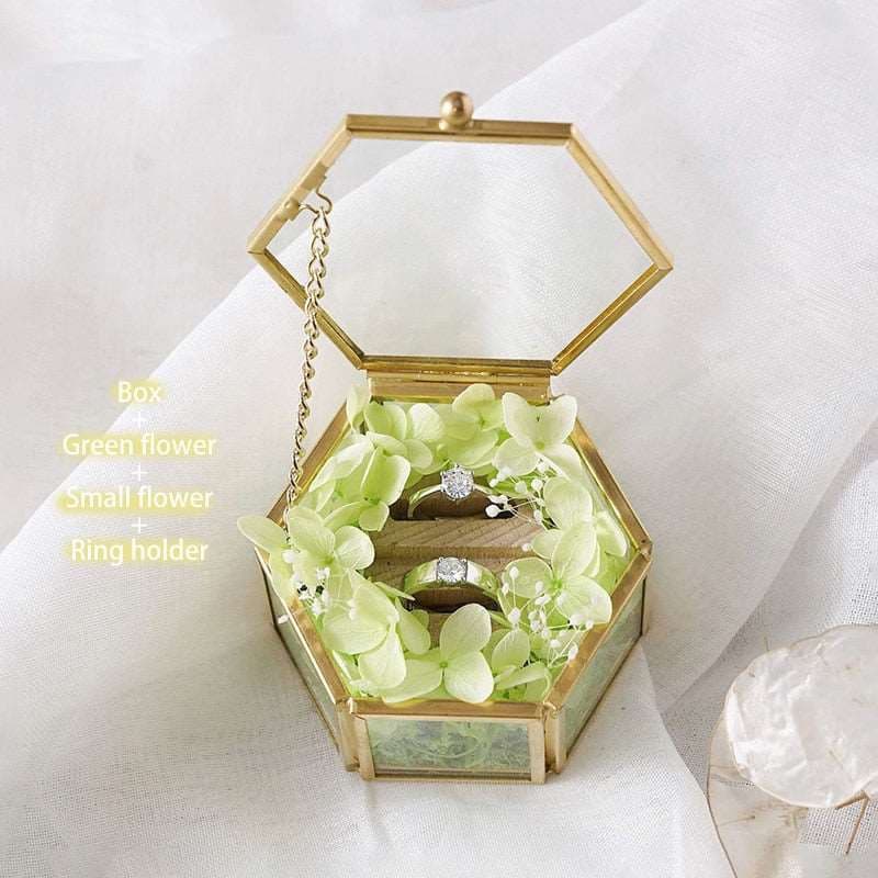 Hexagonal Glass Ring Box Geometrical Clear Jewelry Flower Ring Holder - Blossom Wedding