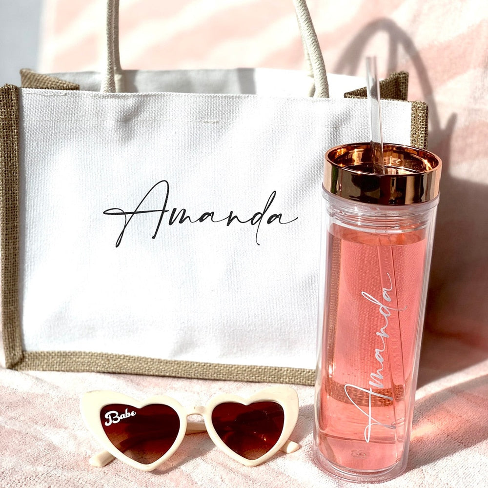 Personalized Tumbler With Lid and Straw Clear Skinny Tumbler Bridesmaid Bridal Shower Gift - Blossom Wedding