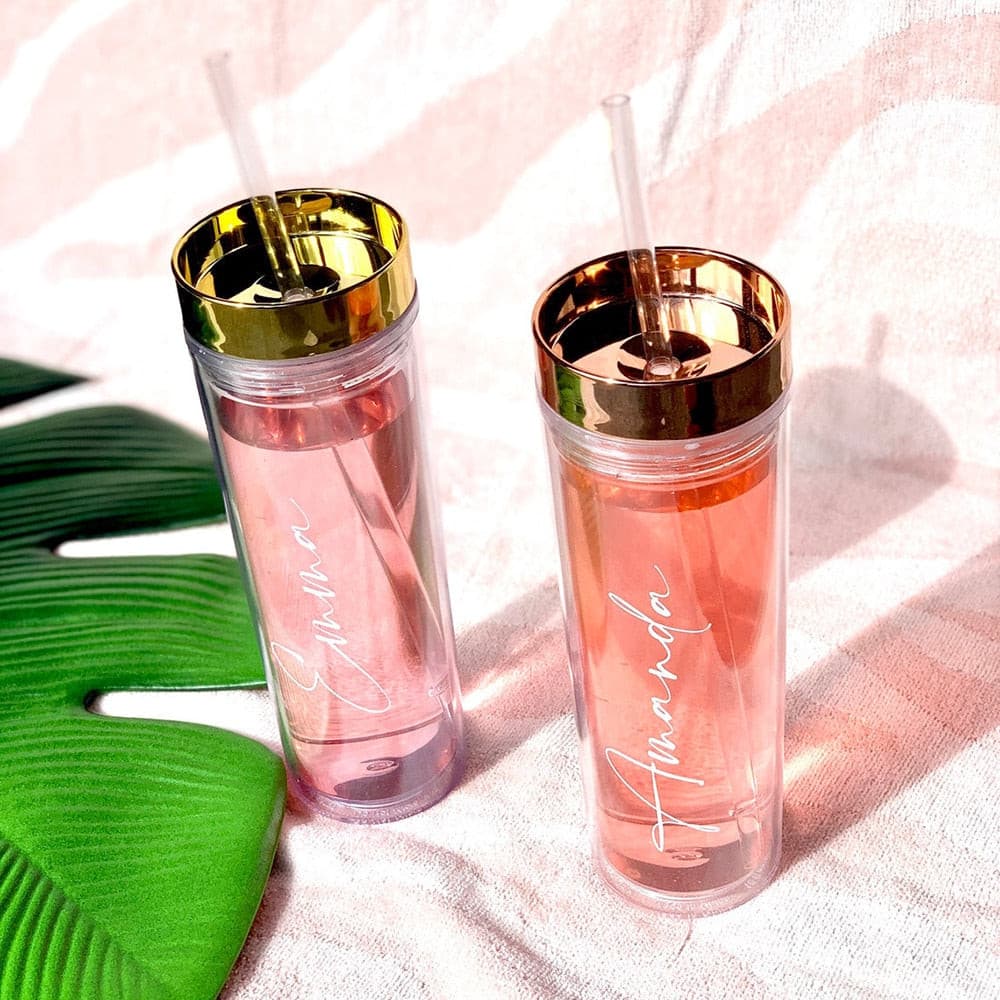 Personalized Tumbler With Lid and Straw Clear Skinny Tumbler Bridesmaid Bridal Shower Gift - Blossom Wedding