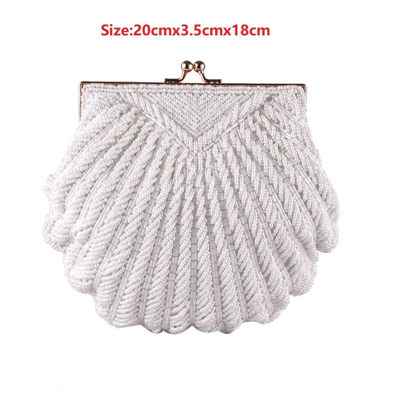 Pearl Beaded Shell Chain Bridal Clutch Bags Wedding Handbag - Blossom Wedding