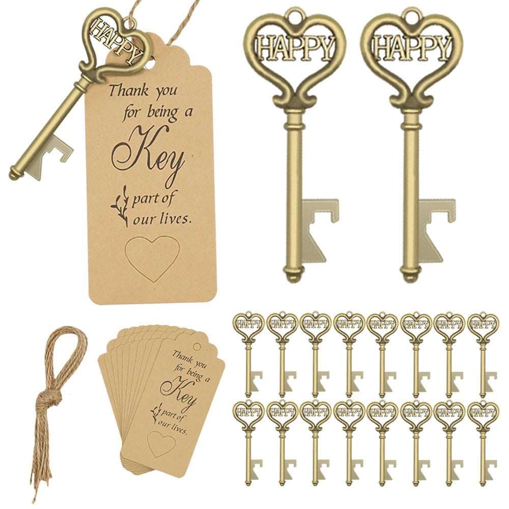 50 Sets Key Bottle Opener Wine Opener with Tags - Blossom Wedding