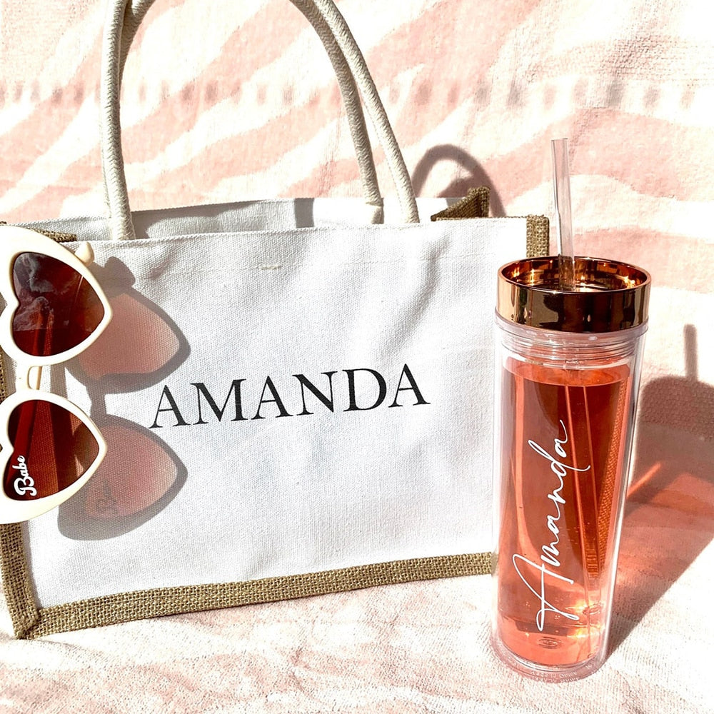 Personalized Tumbler With Lid and Straw Clear Skinny Tumbler Bridesmaid Bridal Shower Gift - Blossom Wedding