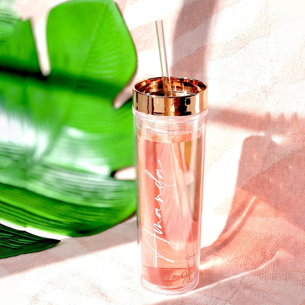 Personalized Tumbler With Lid and Straw Clear Skinny Tumbler Bridesmaid Bridal Shower Gift - Blossom Wedding