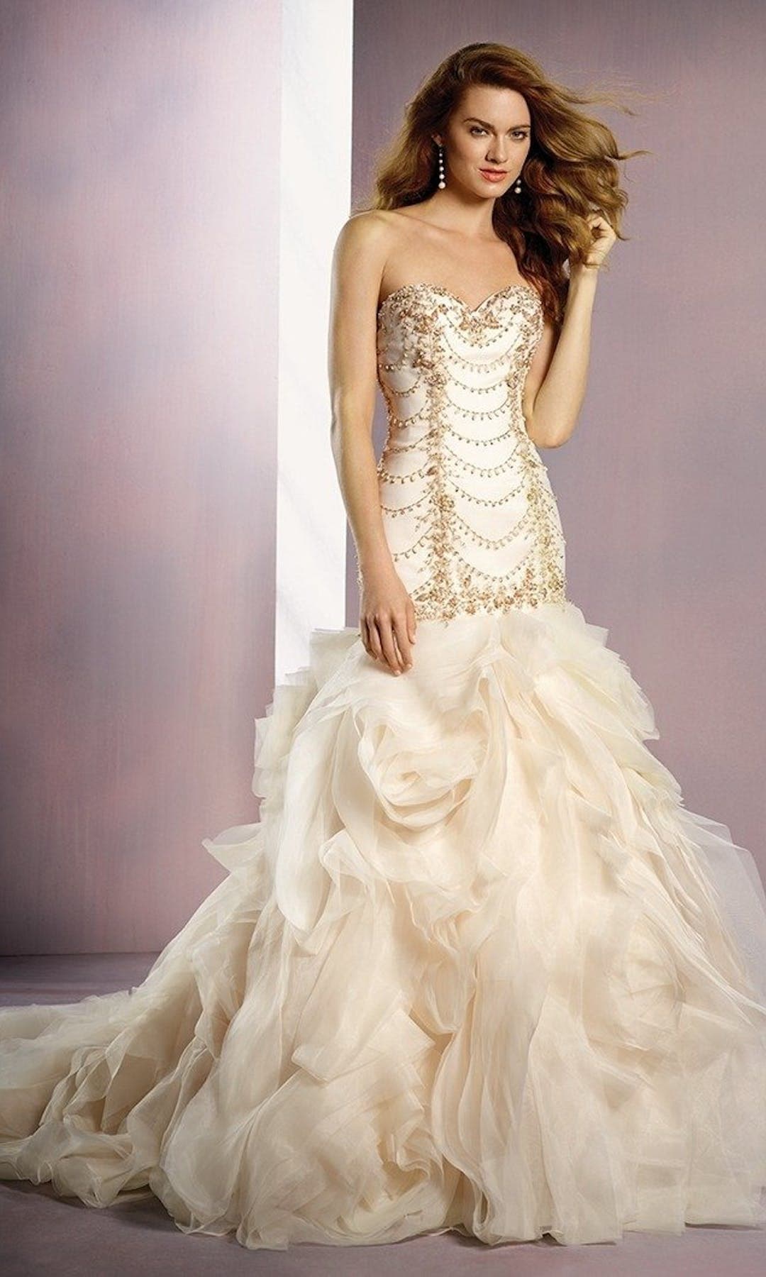 [For Rent ONLY] Ariel Disney Fairy Tale Wedding Dress in Ivory /Gold (Dropped Waistline) - AA263 - Blossom Wedding