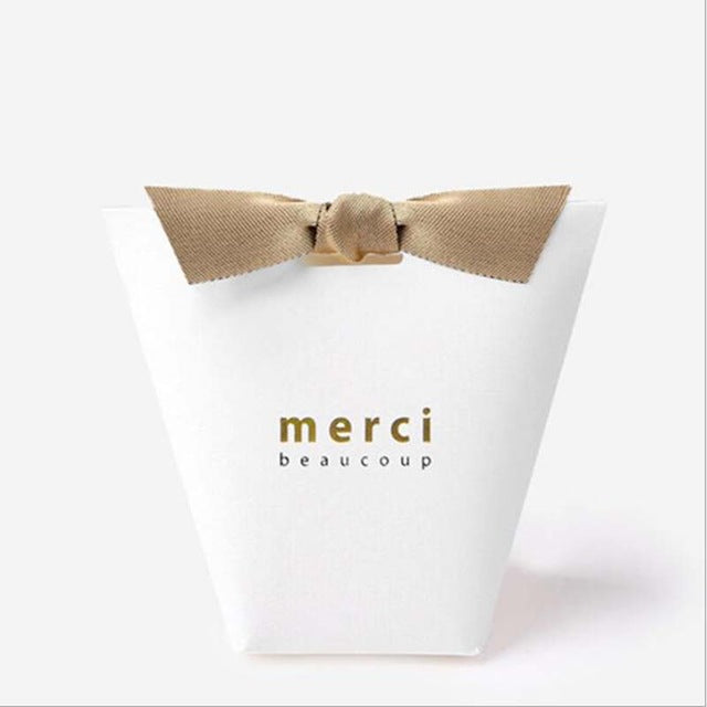 50 PCS French Style Merci Beaucoup Wedding Candy Gift Boxes - Red, Black, White - Blossom Wedding