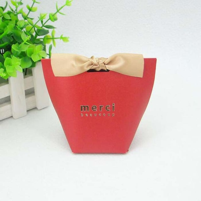 50 PCS French Style Merci Beaucoup Wedding Candy Gift Boxes - Red, Black, White - Blossom Wedding